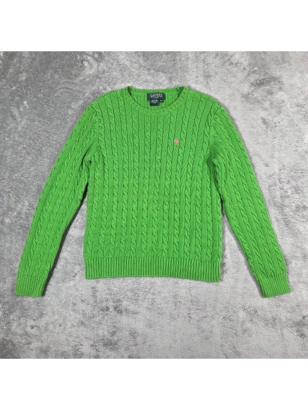 Vintage Lauren Ralph Lauren Sweater Small Petite Green Cable Knit Old Money